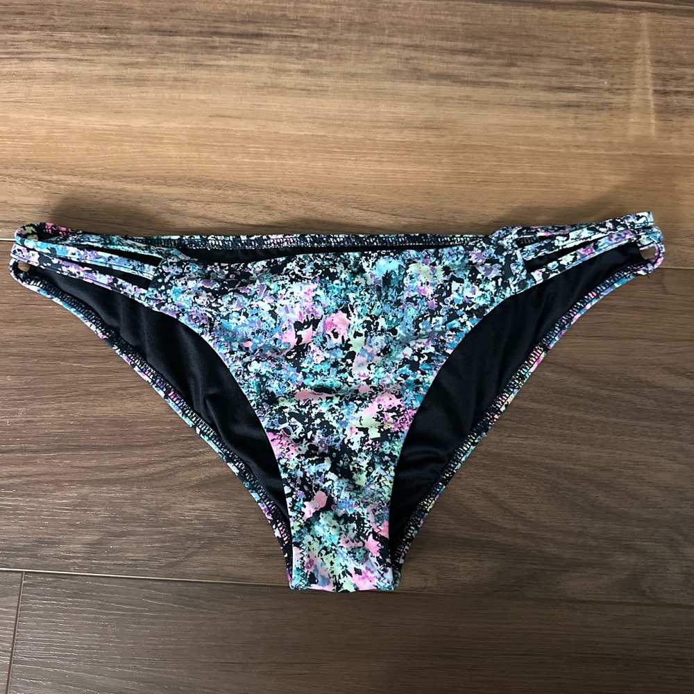 Victoria's Secret Strappy Side Bikini Bottoms  Abstract Floral Watercolor Medium